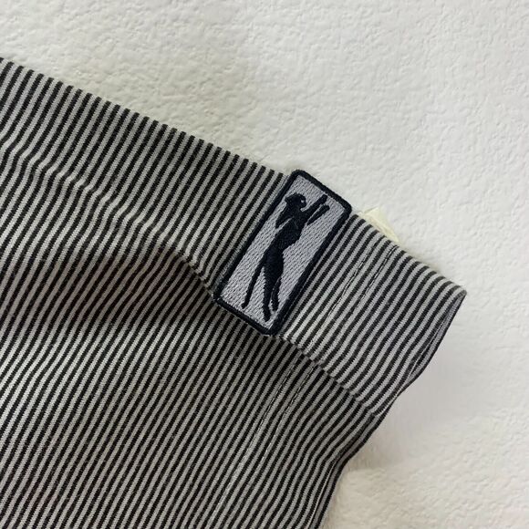 Slazenger Polo Shirt Mens L Striped Logo Golf Tennis Gray Classic Dadcore - Picture 3 of 6